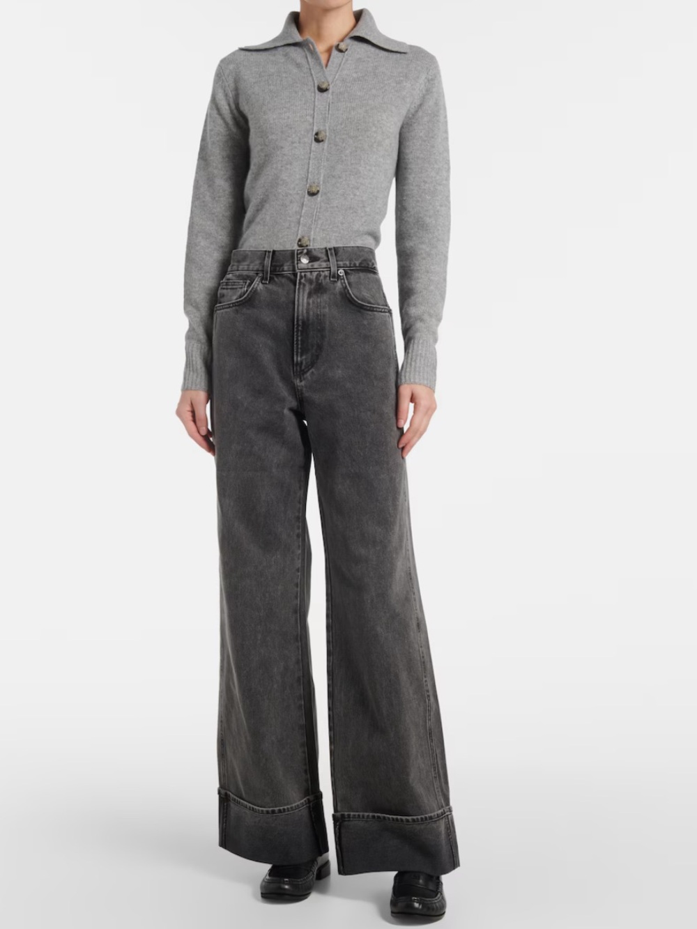 Veronica Beard High-Rise Wide-Leg Jeans — Charcoal Gray